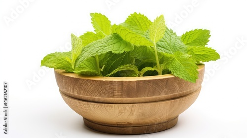 wooden lemon balm white background