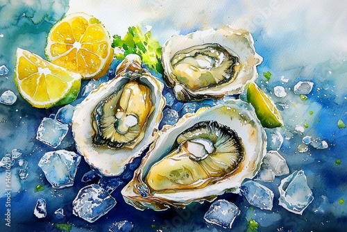 Seafood Lovers Rejoice: Beautiful Artwork of Oysters on Ice.