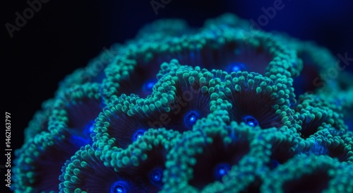 Aquatic coral reef marine life ocean sea underwater nature exotic blue green growth close up detail