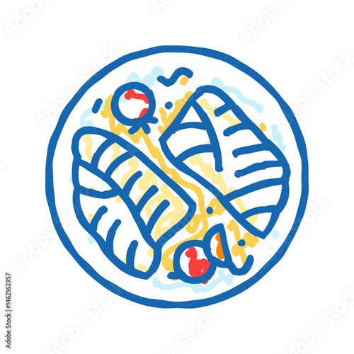 baked cod fish icon doodle illustration