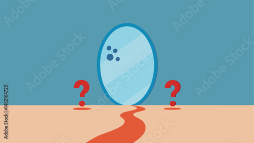 Footsteps Leading to Reflection Footprints leading towards a large mirror with the question Do I really need this reflected in it symbolizing the journey of selfawareness in