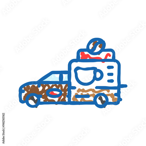 coffee food truck icon doodle illustration