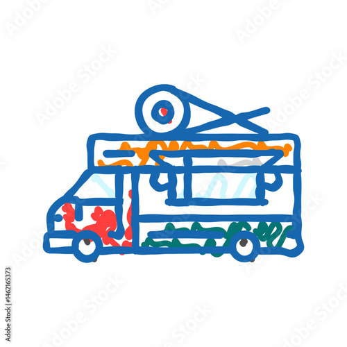 asian fusion food truck icon doodle illustration