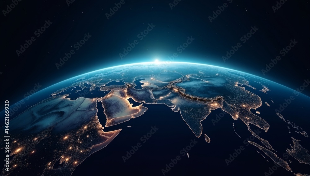 custom made wallpaper toronto digitalStunning view of North America from space at night, with bright city lights illuminating the landscape, showcasing the vastness and beauty of Earth’s continents