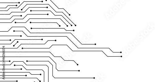 Circuit technology background with hi-tech digital data connection system and computer electronic design. Circuit board black and white vector background. 