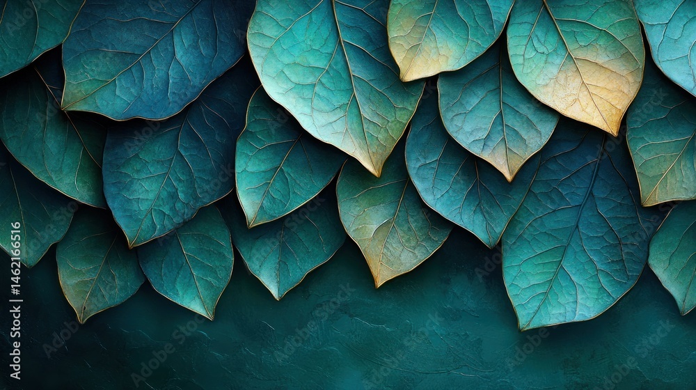 Obraz premium Teal leaves textured background, nature design, wall art