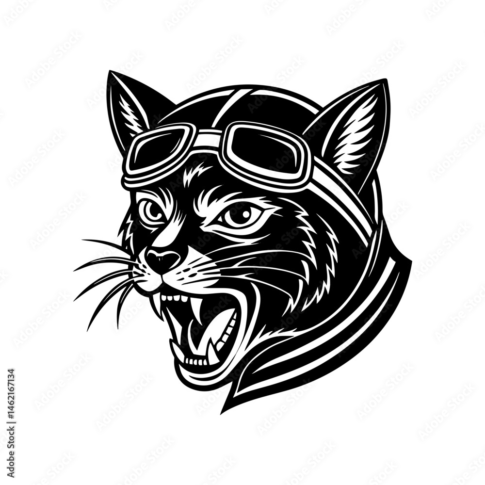 Obraz premium Cat in modern tribal tattoo abstract line art of animals minimalist contour Vector