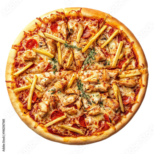 Delicious Chicken and Potato Pizza Recipe isolated on transparent background