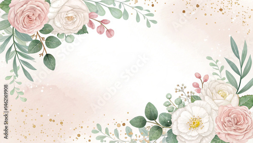 Elegant Watercolor Floral Frame with Golden Accents