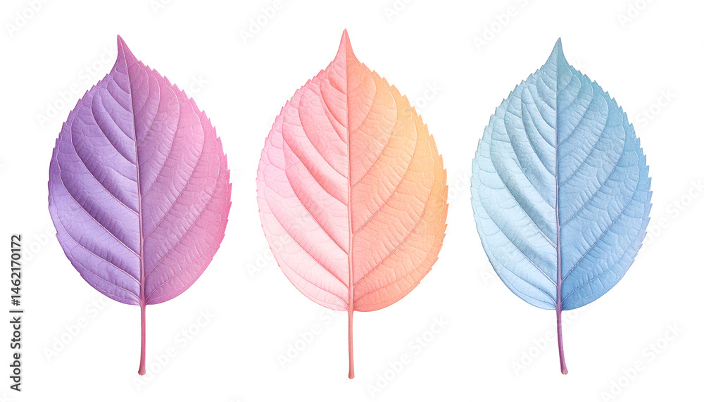 Obraz premium minimal pastel leaves in soft pink peach and blue colors isolated on white background for modern natural design