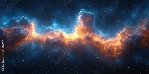 Cosmic cloud of vibrant colors illuminating the vast darkness of space at dawn
