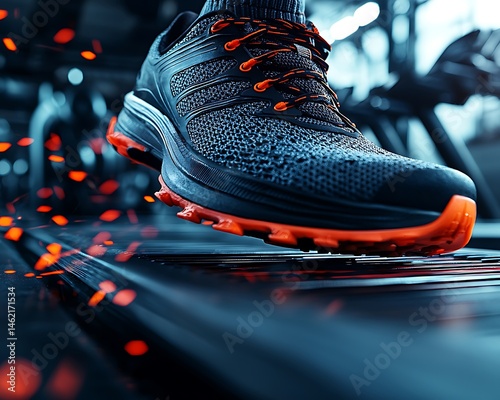 Running shoe on a treadmill