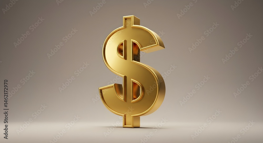 Golden dollar sign, gleaming wealth.