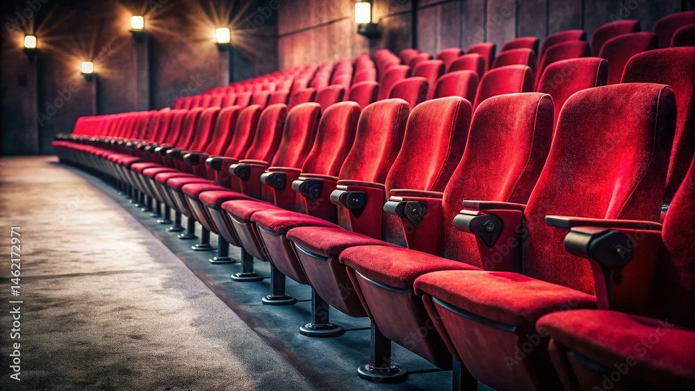 Fototapeta premium Empty Red Theater Seats, Copy Space, Cinematic Lighting