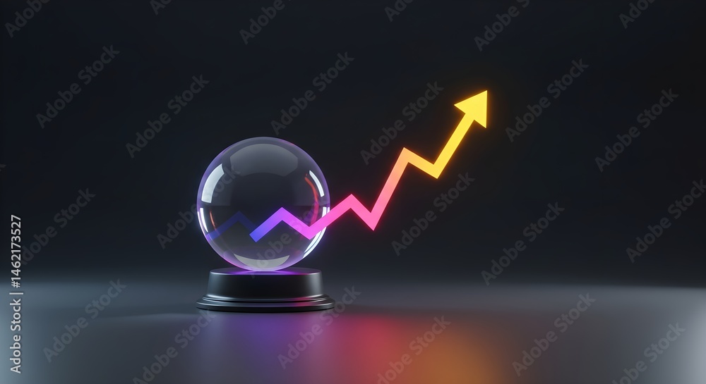 Crystal ball with vibrant arrow signifying growth and future success.