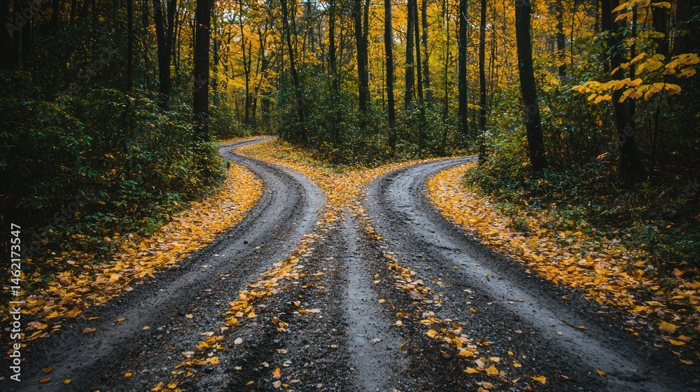 Obraz premium Autumnal Crossroads in a Forest