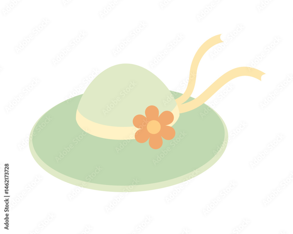 Fototapeta premium Retro groovy summer women's hat, cute cartoon seasonal beach object. Summer hand drawn vector illustration in flat style