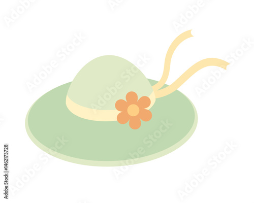 Retro groovy summer women's hat, cute cartoon seasonal beach object. Summer hand drawn vector illustration in flat style
