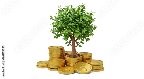 Obraz na płótnie Growing money tree with golden coins. Financial success concept. w salonie