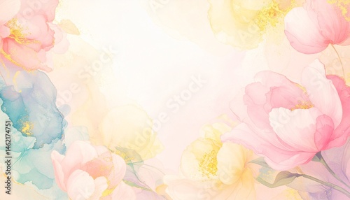 Abstract border frame of flowers painting with spring flowers tulips background graphic resource