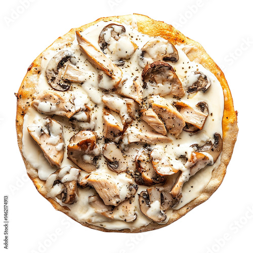 Delicious Creamy Mushroom Chicken Pizza isolated on transparent background