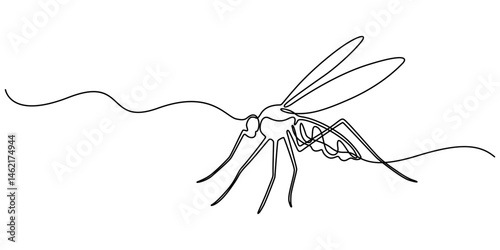 mosquito line art drawing vector, continuous line mosquito.mosquito drawn in one line.single line vector illustration,  Line art Mosquito isolated on transparent background. Hand drawn vector art.