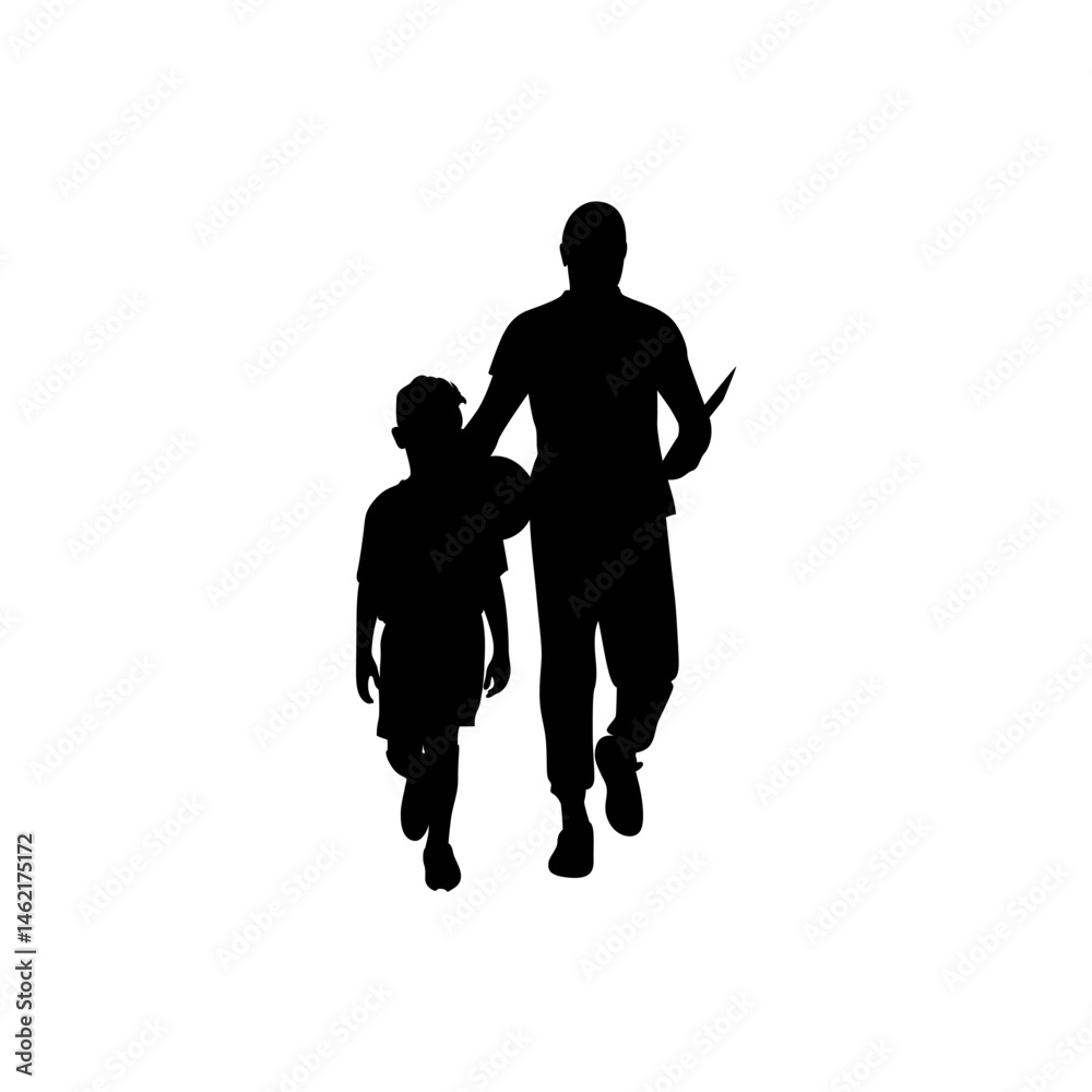 A little boy is walking with his soccer coach vector A little boy is walking with his soccer coach vector