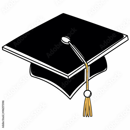 Graduation Cap Illustration Black and Gold