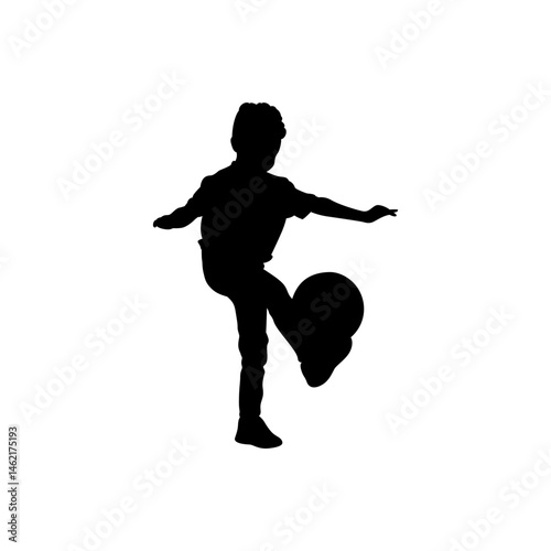 A small child soccer player stands in various poses.