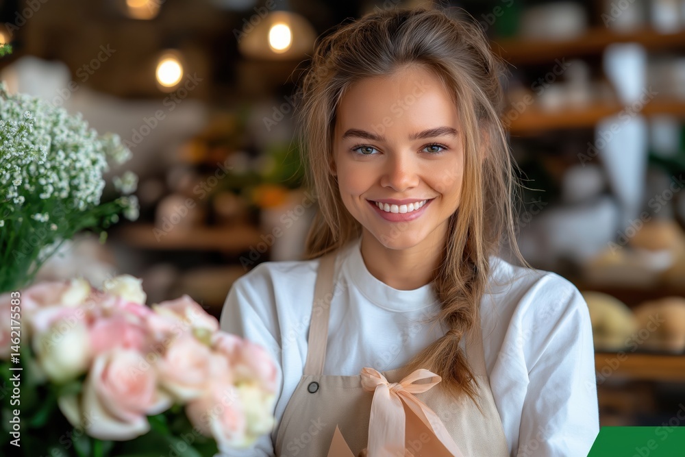 Charming flower shop displays vibrant bouquets while florist arranges fresh flowers with care during daytime