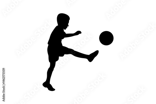 A small child soccer player stands in various poses.