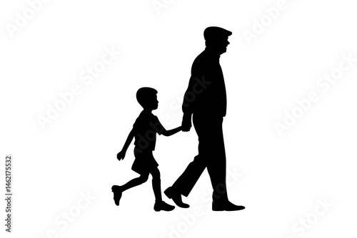 A child's parents are holding their child's hand and leading them to the soccer field vector.