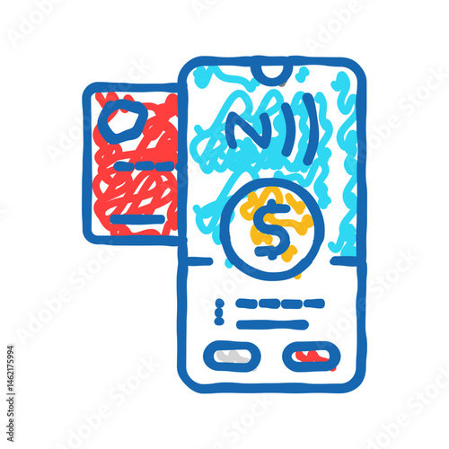 phone tapping card nfc technology icon doodle illustration
