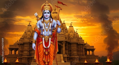 Religious deity in golden temple setting photo