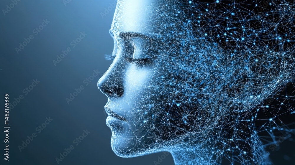 Abstract Visualization of Human Face with Digital Network Connections Abstract Visualization of Human Face with Digital Network Connections