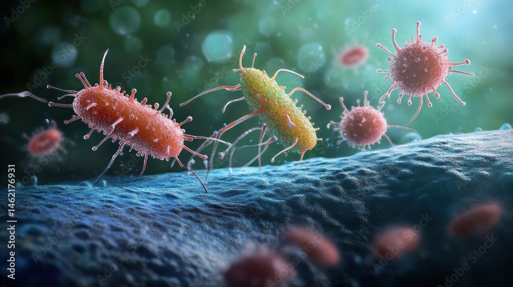 Fototapeta premium Microscopic World: A Close-Up View of Bacteria and Viruses