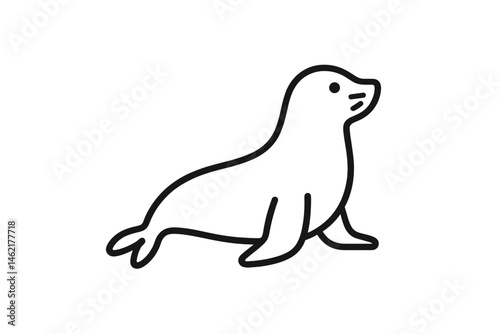 Stylized vector illustration of a seal lounging on a sandy beach during a sunny day