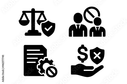 Various legal symbols representing law, compliance, and risk management in a professional setting