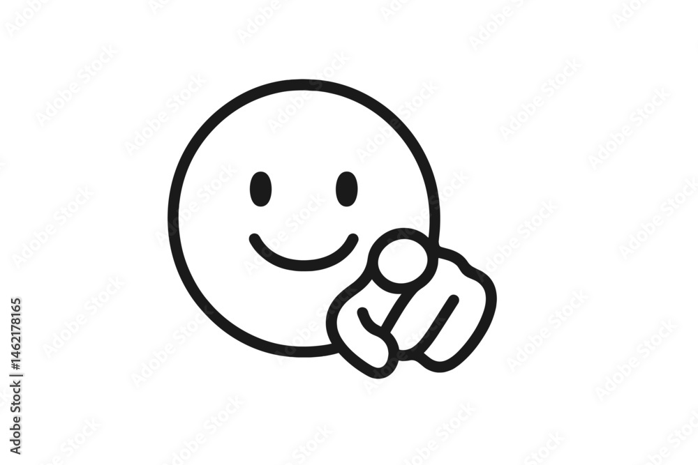 Fototapeta premium Vector illustration of a smiling face pointing at the viewer, expressing friendliness and engagement