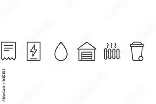 Vector illustration icons representing various utilities and services in a modern living environment