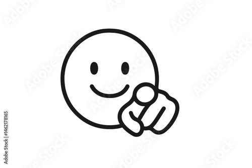 Vector illustration of a smiling face pointing at the viewer, expressing friendliness and engagement