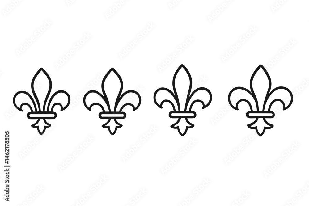 Fototapeta premium Vector illustration of four fleur-de-lis icons in a simple and elegant style, suitable for decorative purposes or logos
