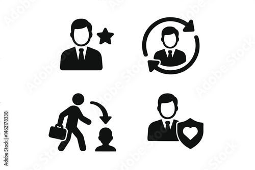 Vector illustration icons representing professional development and personal growth activities in a modern workplace