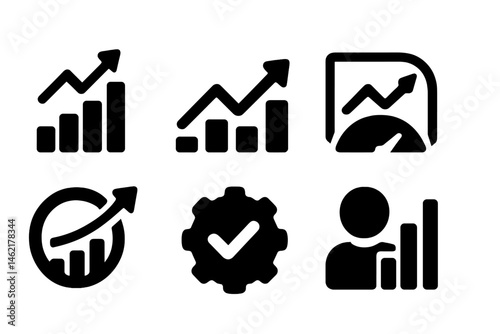 Vector illustration icons representing growth, analytics, and performance in business settings