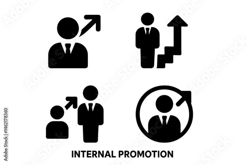 Internal promotion vector illustration depicting growth in a corporate setting with diverse career advancement symbols