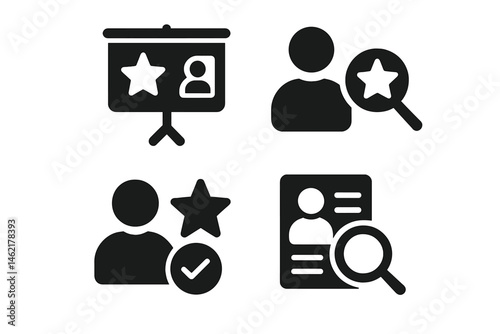 Vector illustration showing user profile evaluation and presentation in a business environment