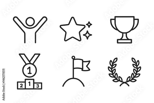 Vector illustration of awards and achievements symbols, representing success in various competitions and recognition events