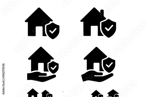 House protection icons depicting security and assurance for home ownership and safety