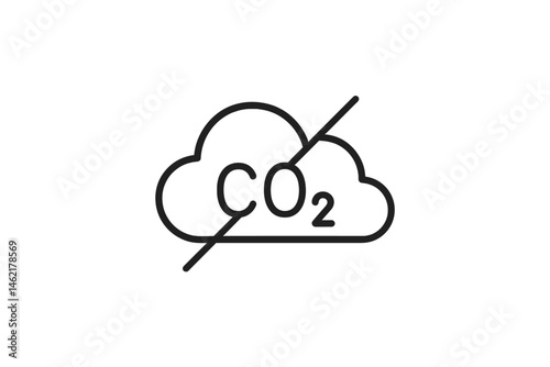 Illustration of a cloud symbolizing reduced carbon dioxide emissions through a clear line crossing the CO2 notation