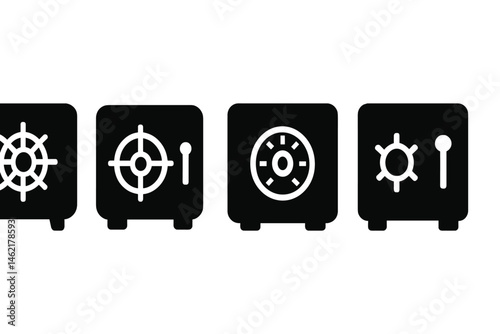 Vector illustration of different styles of safes representing security and protection in various designs for financial security